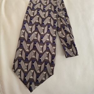 Daniel Hechter Tan Purple and Gray Geometric Silk Necktie Tie